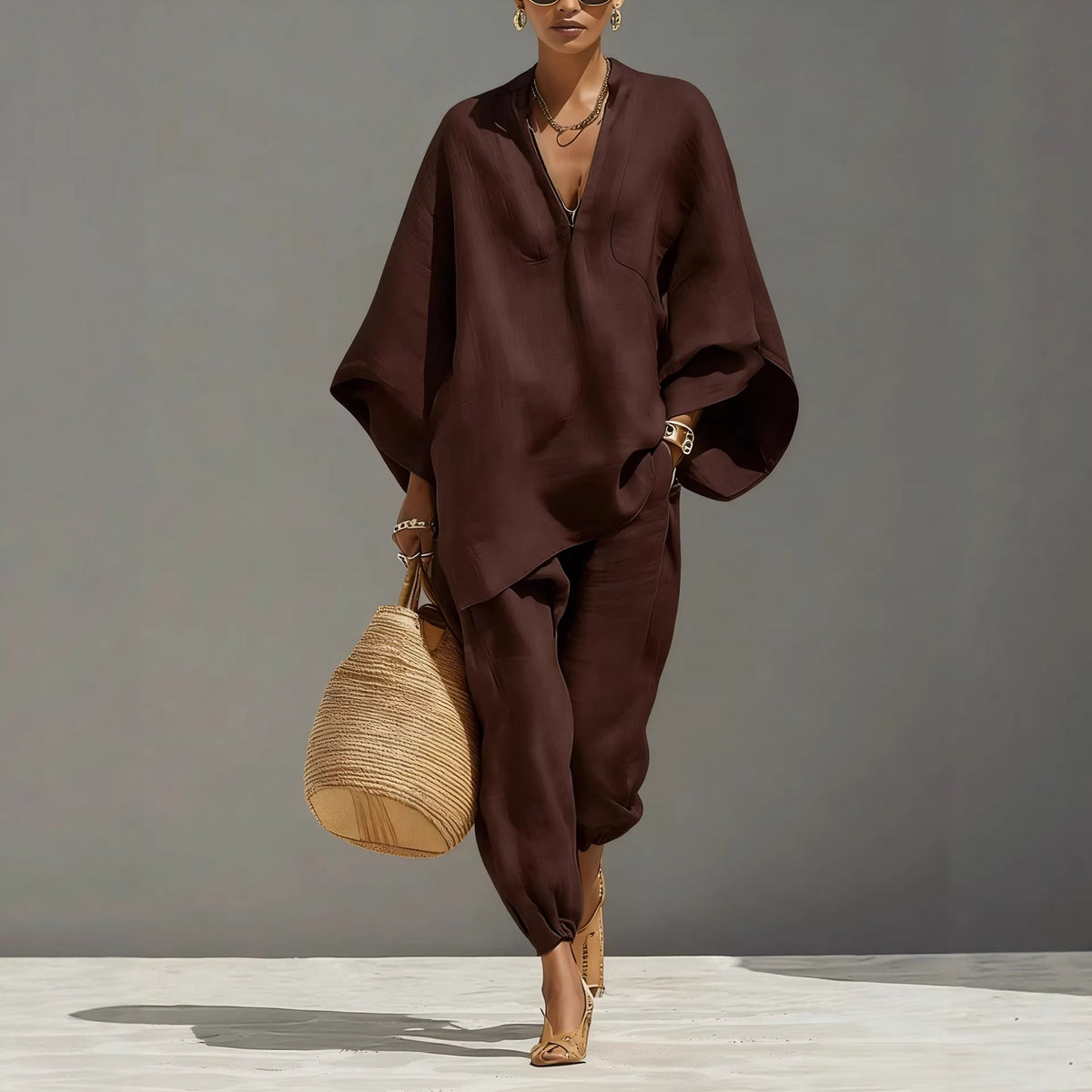 Emilie's Boutique ™ V-neck batwing-sleeve top and trousers set