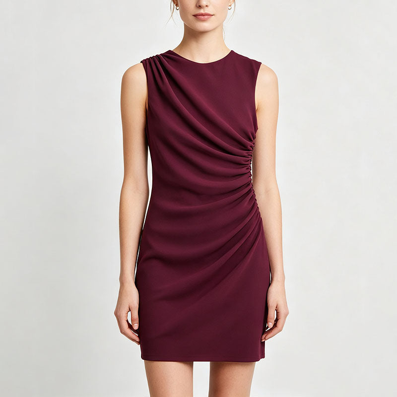 Emilie's Boutique ™  Round-neck sleeveless pleated dress