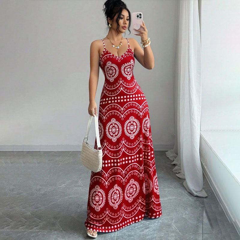 Emilie's Boutique ™  Retro Geometric Print Slim-Fit Camisole Dress