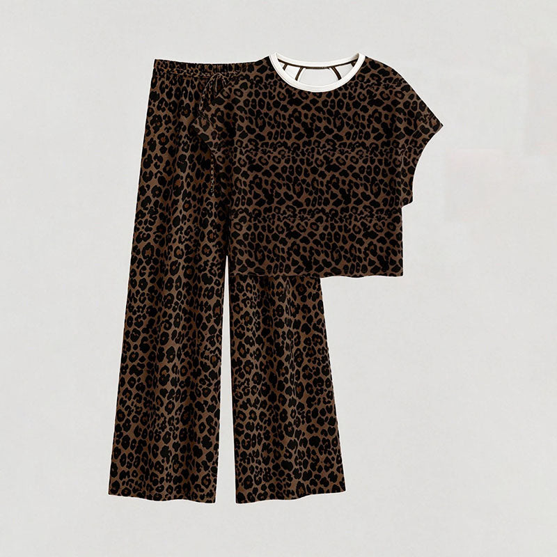 Emilie's Boutique ™  Leopard-print short-sleeved cutout top and trousers