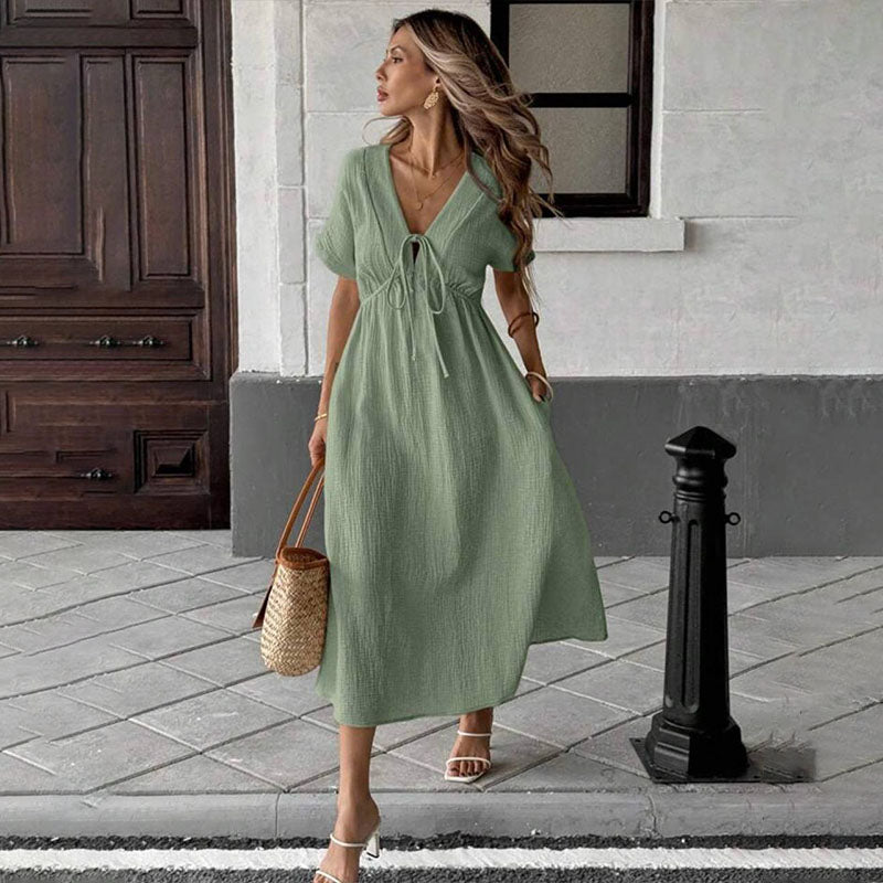 Emilie's Boutique ™  Front tie V-neck A-line dress
