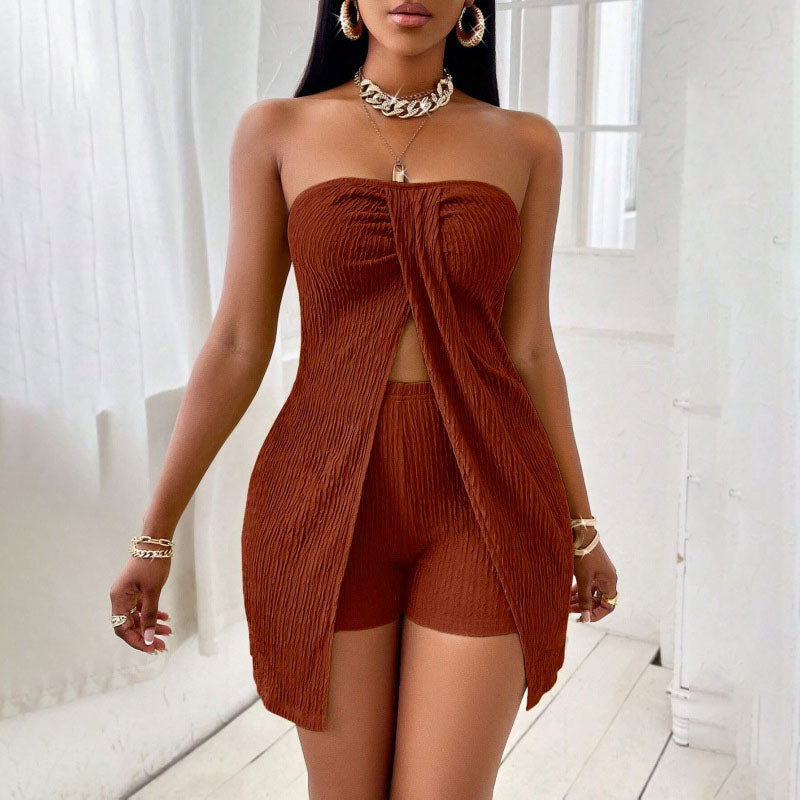 Emilie's Boutique ™ Pleated-texture strapless top and shorts set
