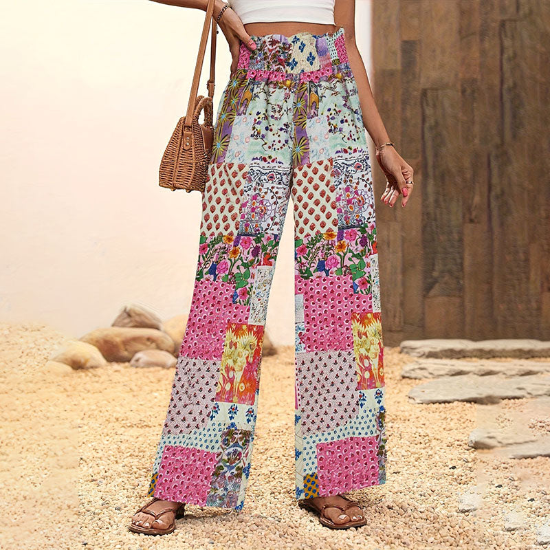 Emilie's Boutique ™  Elastic high-waisted printed wide-leg pants