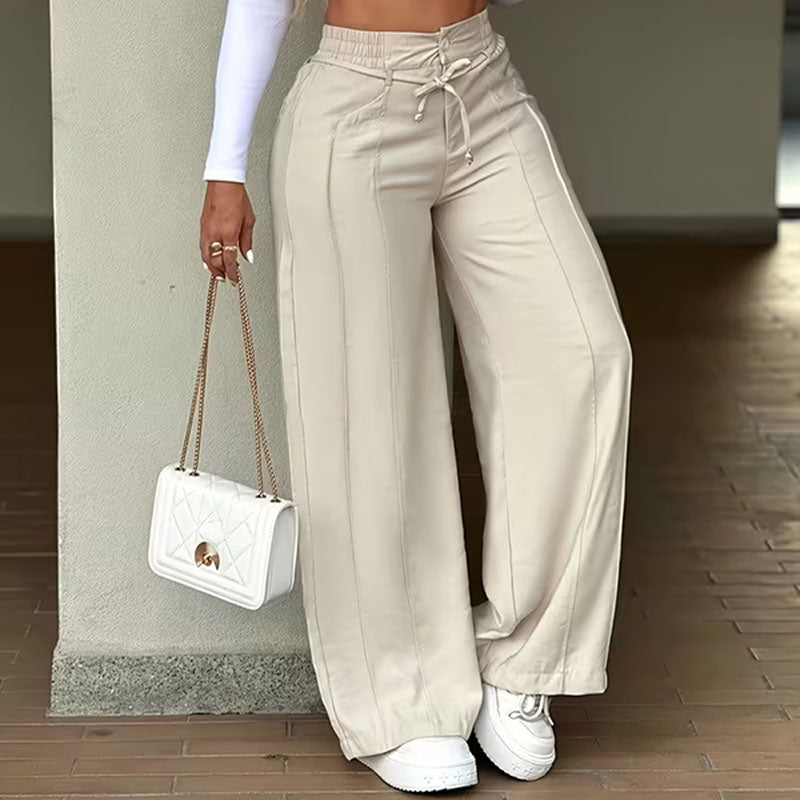 Emilie's Boutique ™  High-waisted drawstring elastic-waist wide-leg cargo pants