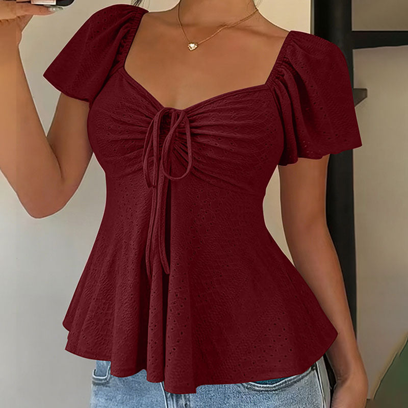 Emilie's Boutique ™ V-neck cut-out embroidered peplum top