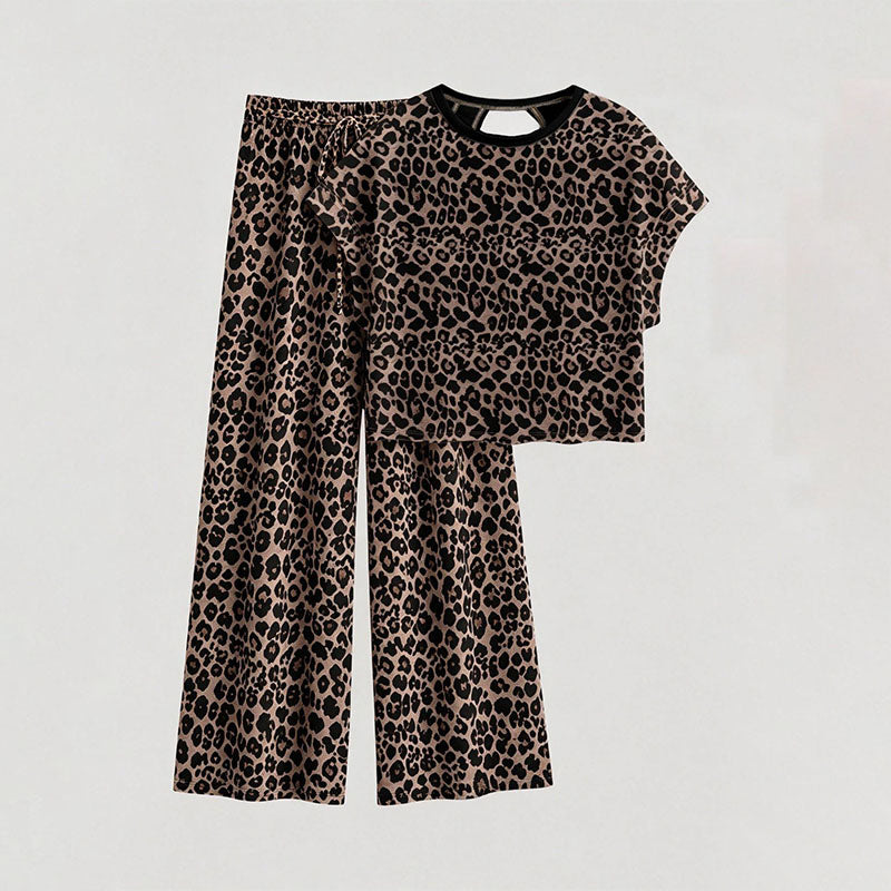 Emilie's Boutique ™  Leopard-print short-sleeved cutout top and trousers