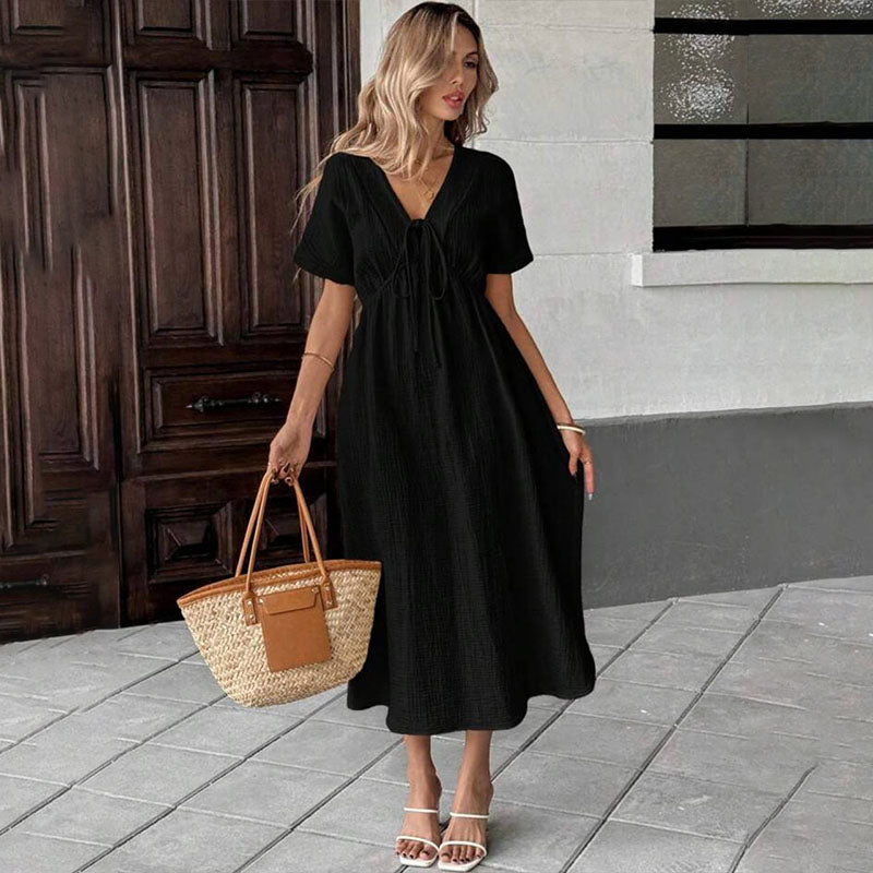 Emilie's Boutique ™  Front tie V-neck A-line dress