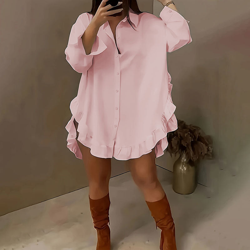 Emilie's Boutique ™ Loose-fitting ruffled hem shirt