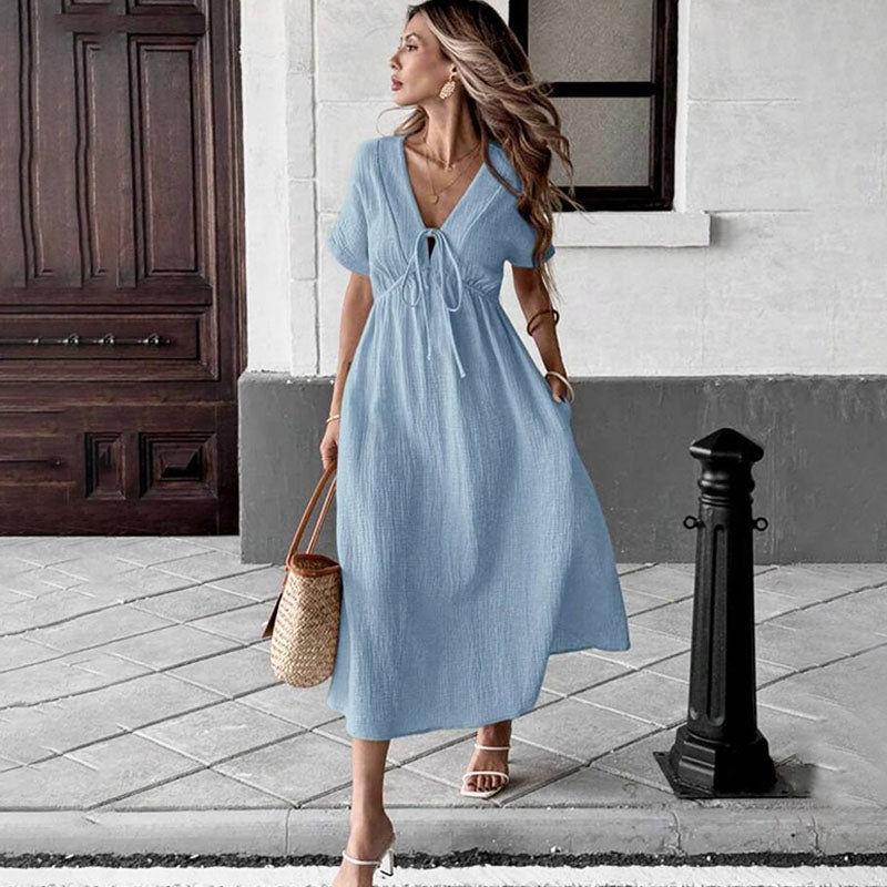 Emilie's Boutique ™  Front tie V-neck A-line dress