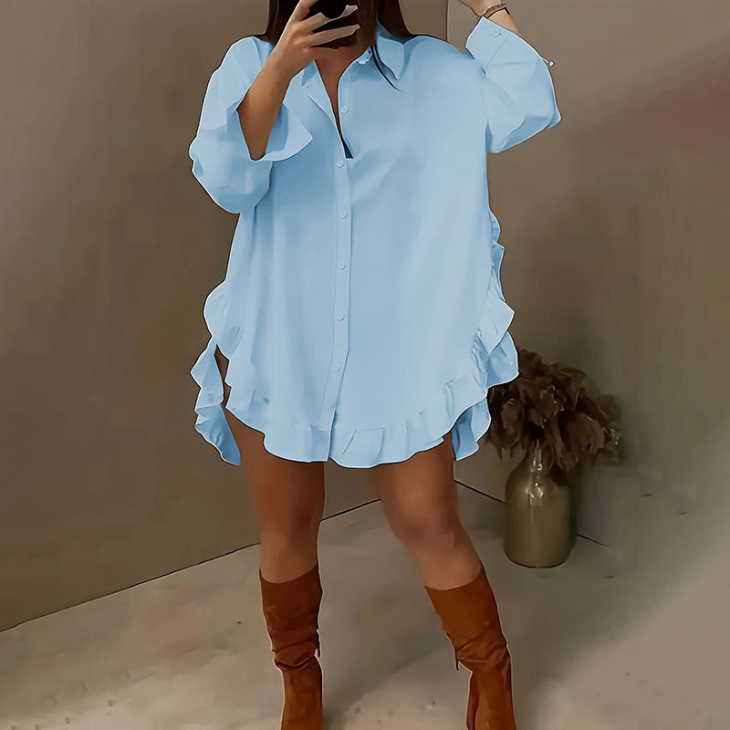Emilie's Boutique ™ Loose-fitting ruffled hem shirt