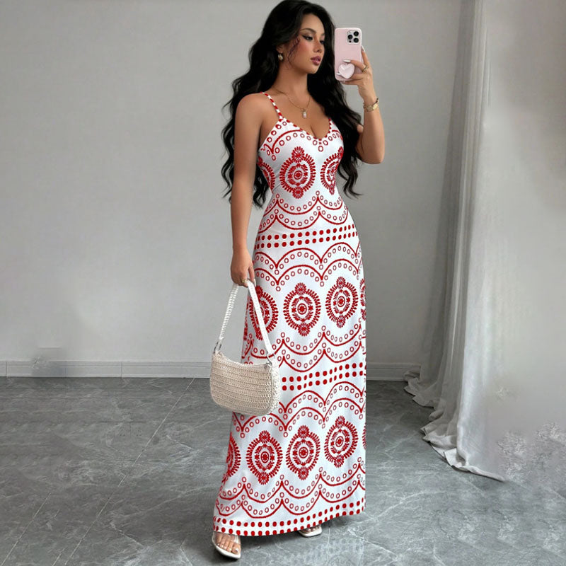 Emilie's Boutique ™  Retro Geometric Print Slim-Fit Camisole Dress