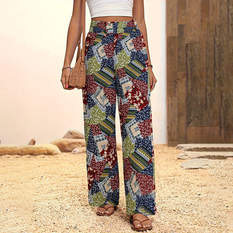 Emilie's Boutique ™  Elastic high-waisted printed wide-leg pants