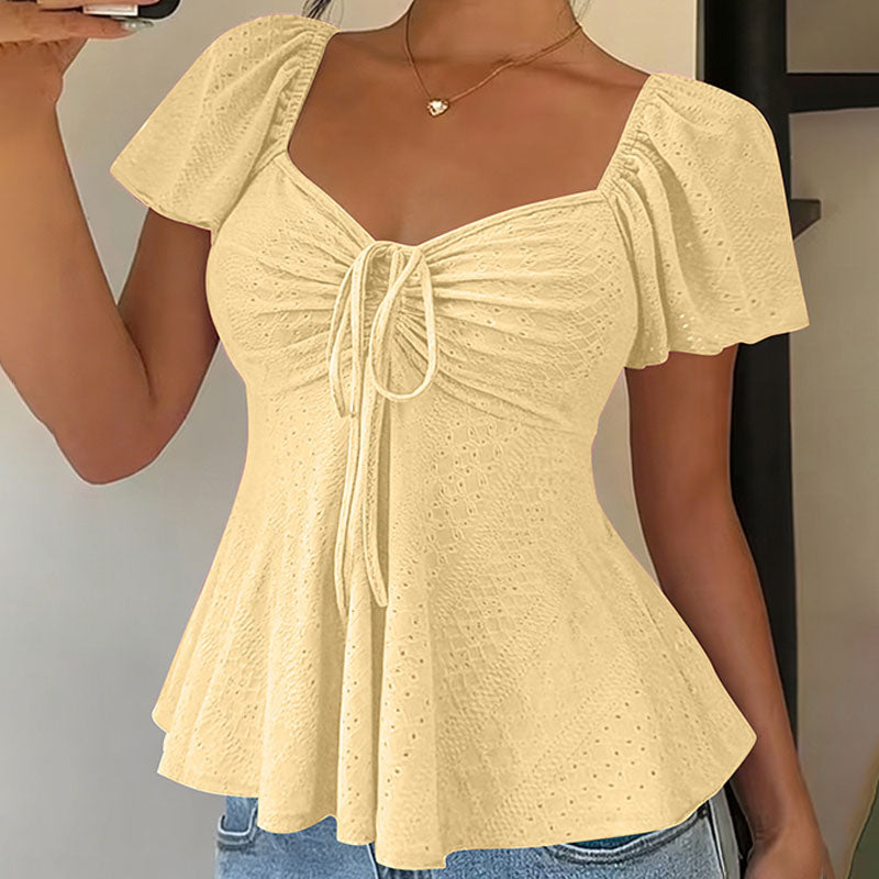 Emilie's Boutique ™ V-neck cut-out embroidered peplum top