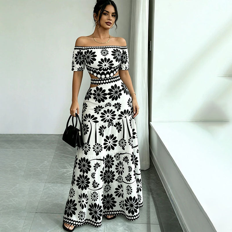 Emilie's Boutique ™  Off-the-shoulder cut-out printed dress