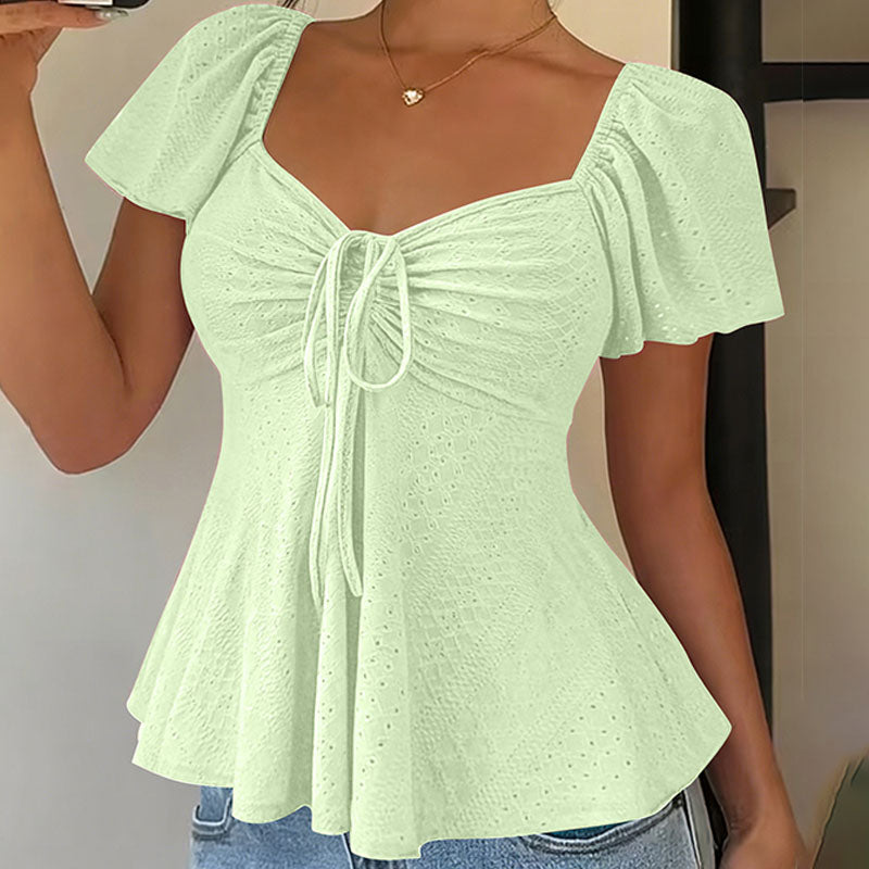 Emilie's Boutique ™ V-neck cut-out embroidered peplum top