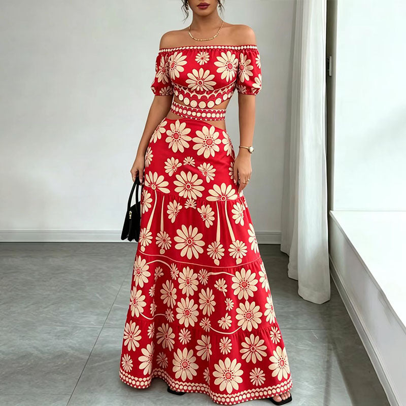 Emilie's Boutique ™  Off-the-shoulder cut-out printed dress