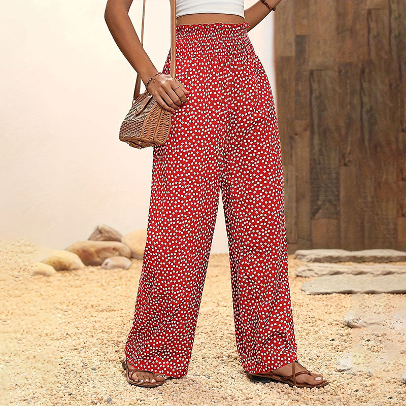 Emilie's Boutique ™  Elastic high-waisted printed wide-leg pants