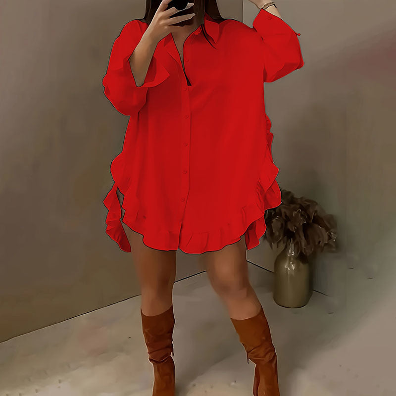 Emilie's Boutique ™ Loose-fitting ruffled hem shirt
