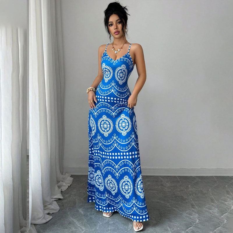 Emilie's Boutique ™  Retro Geometric Print Slim-Fit Camisole Dress