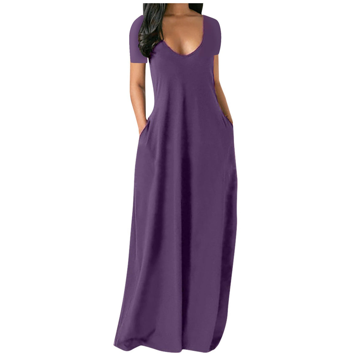 Emilie's Boutique ™  V-neck short-sleeved loose casual long dress