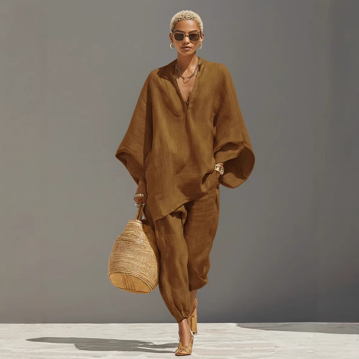 Emilie's Boutique ™ V-neck batwing-sleeve top and trousers set