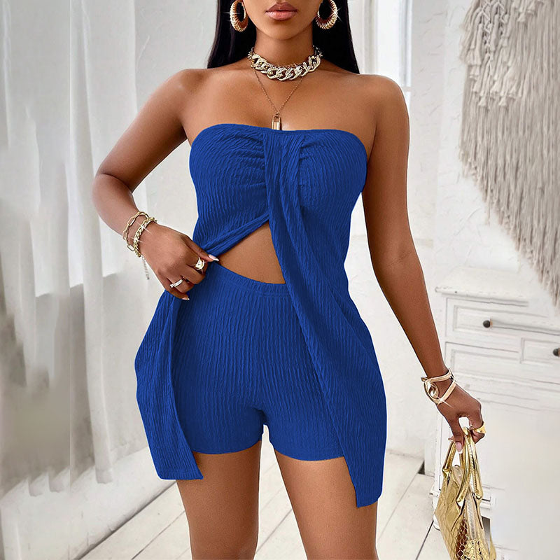 Emilie's Boutique ™ Pleated-texture strapless top and shorts set