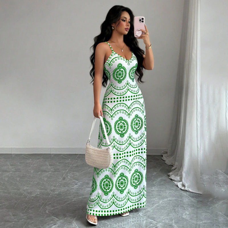 Emilie's Boutique ™  Retro Geometric Print Slim-Fit Camisole Dress