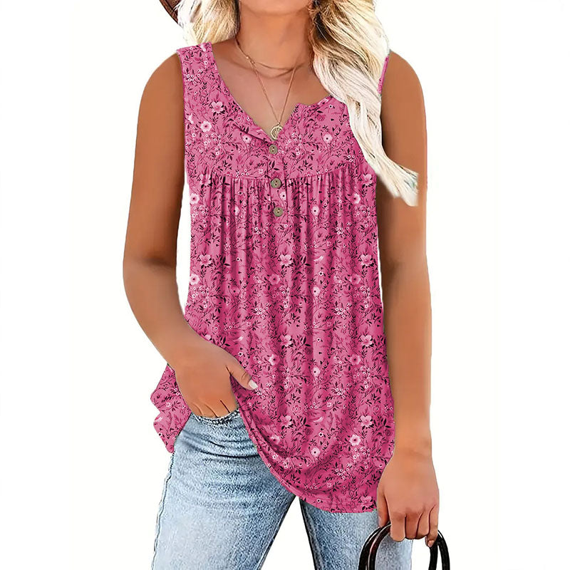 Emilie's Boutique ™ Button-down V-neck floral sleeveless top