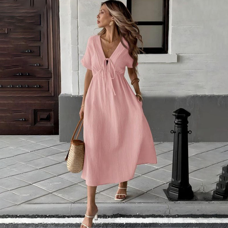 Emilie's Boutique ™  Front tie V-neck A-line dress