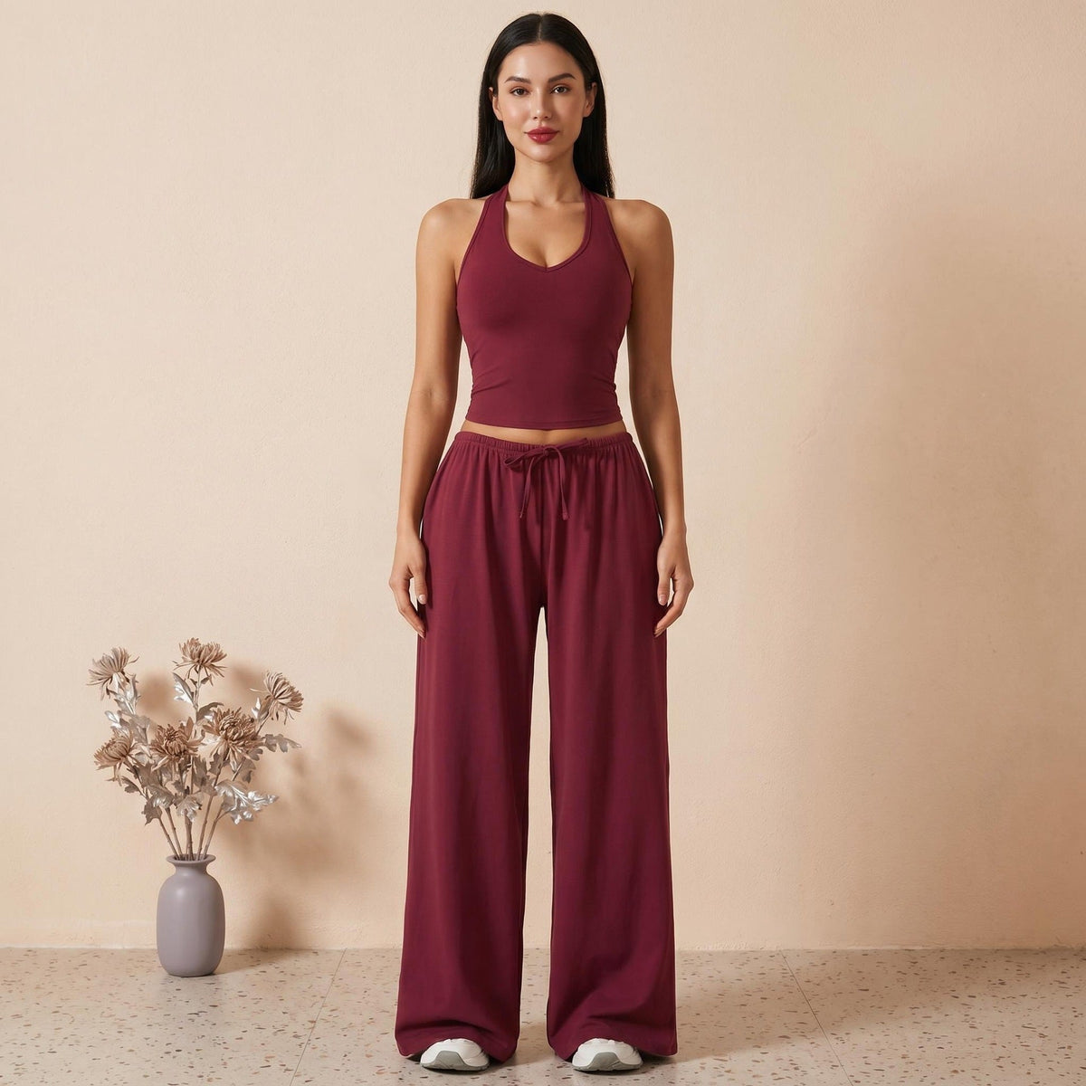 Emilie's Boutique ™ halter neck top and drawstring pants two-piece set