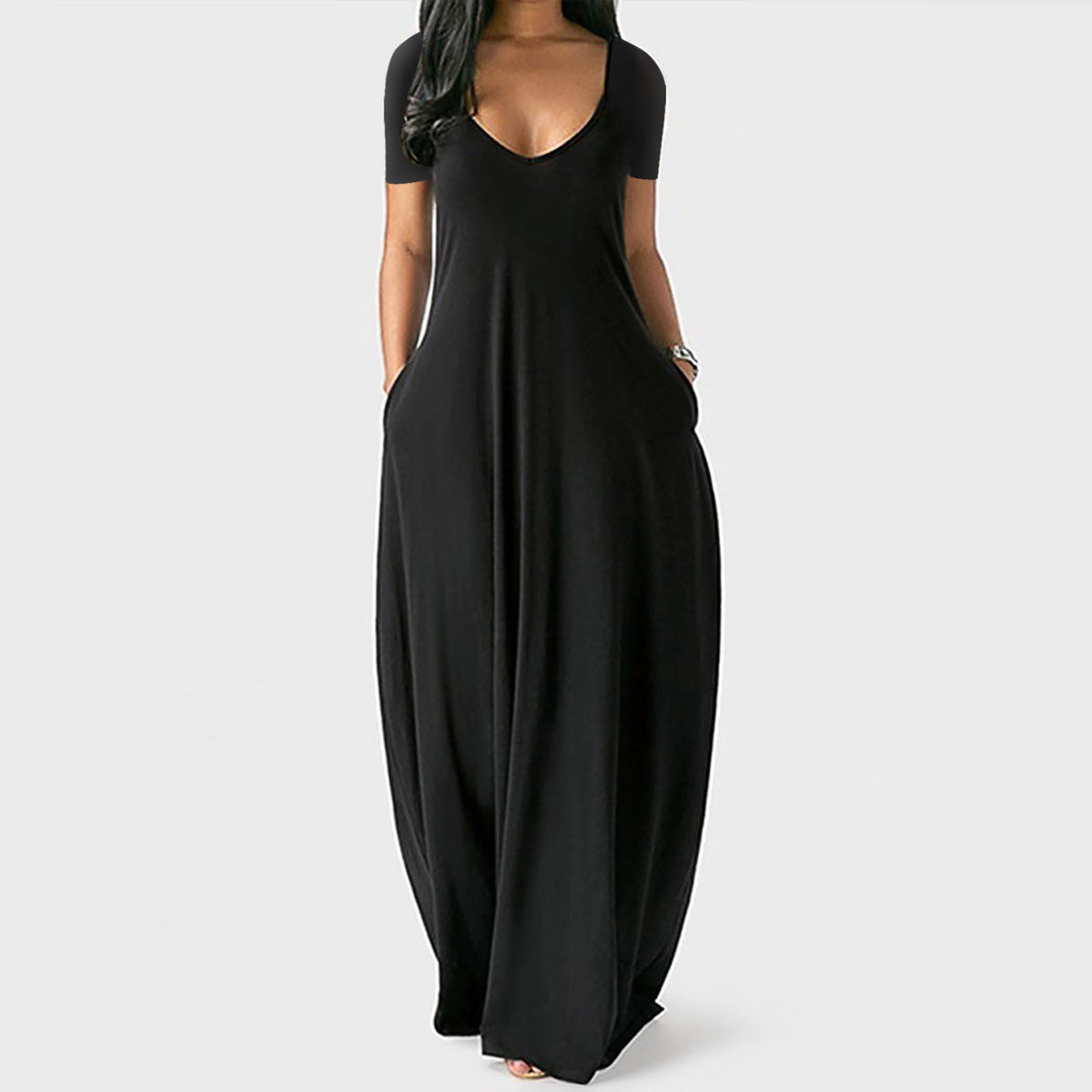 Emilie's Boutique ™  V-neck short-sleeved loose casual long dress