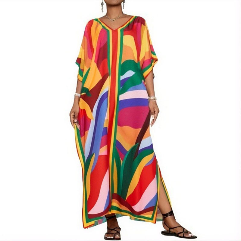 Emilie's Boutique ™  Loose-fit printed beach cover-up maxi dress
