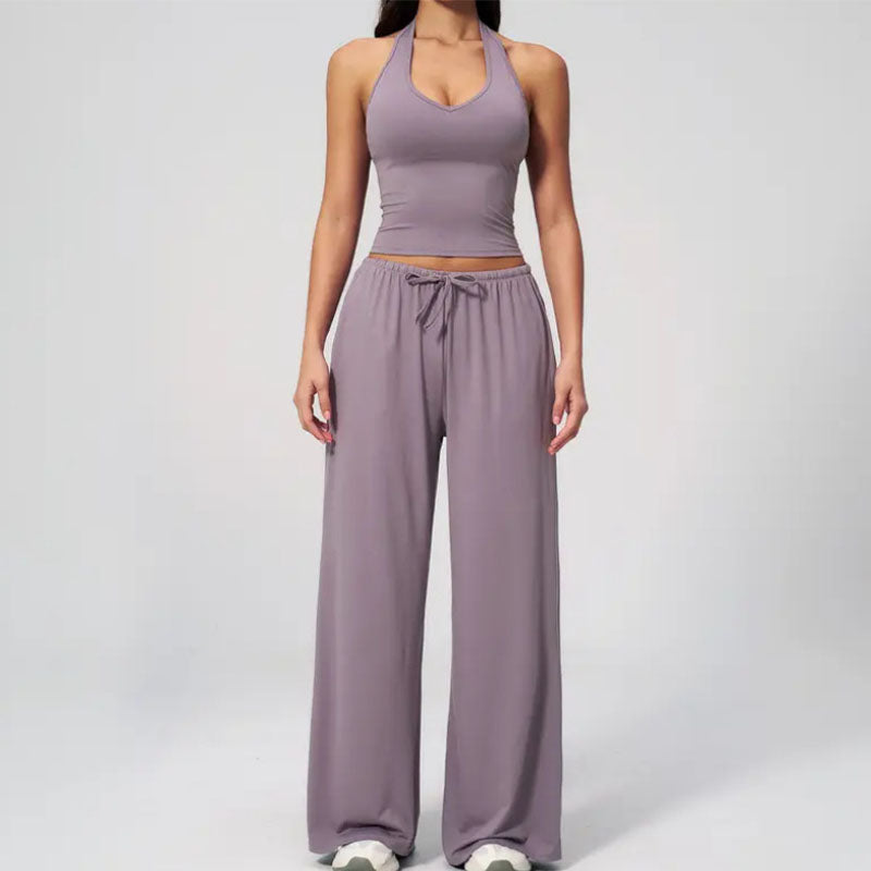 Emilie's Boutique ™ Sporty halter neck top and drawstring pants two-piece set