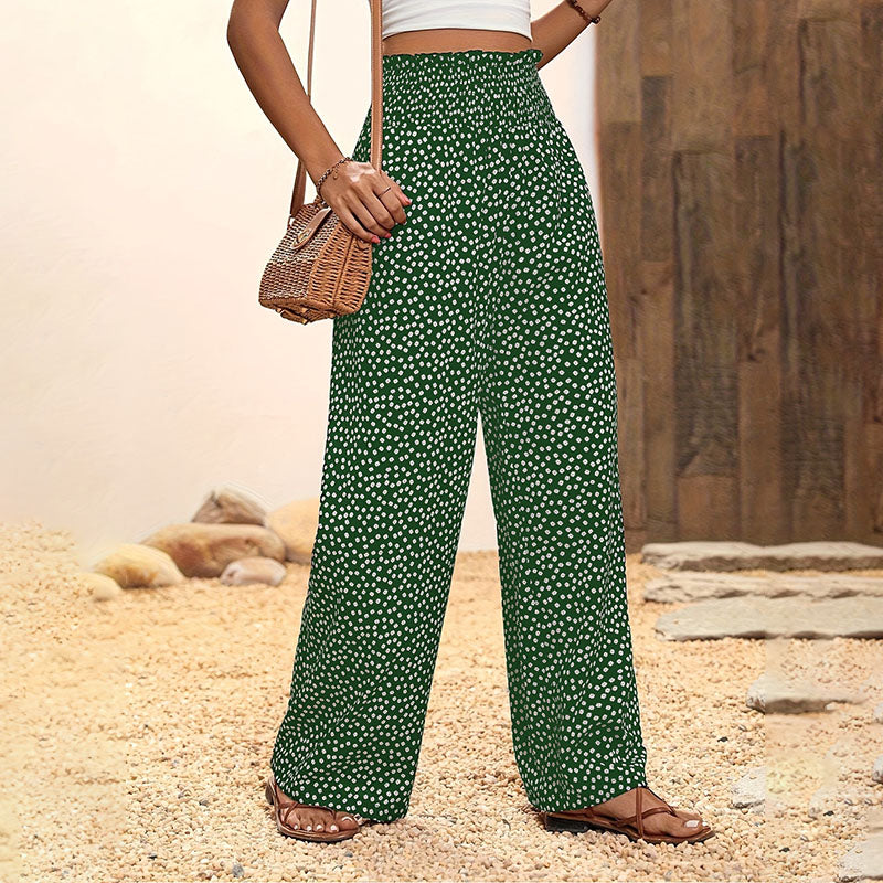 Emilie's Boutique ™  Elastic high-waisted printed wide-leg pants