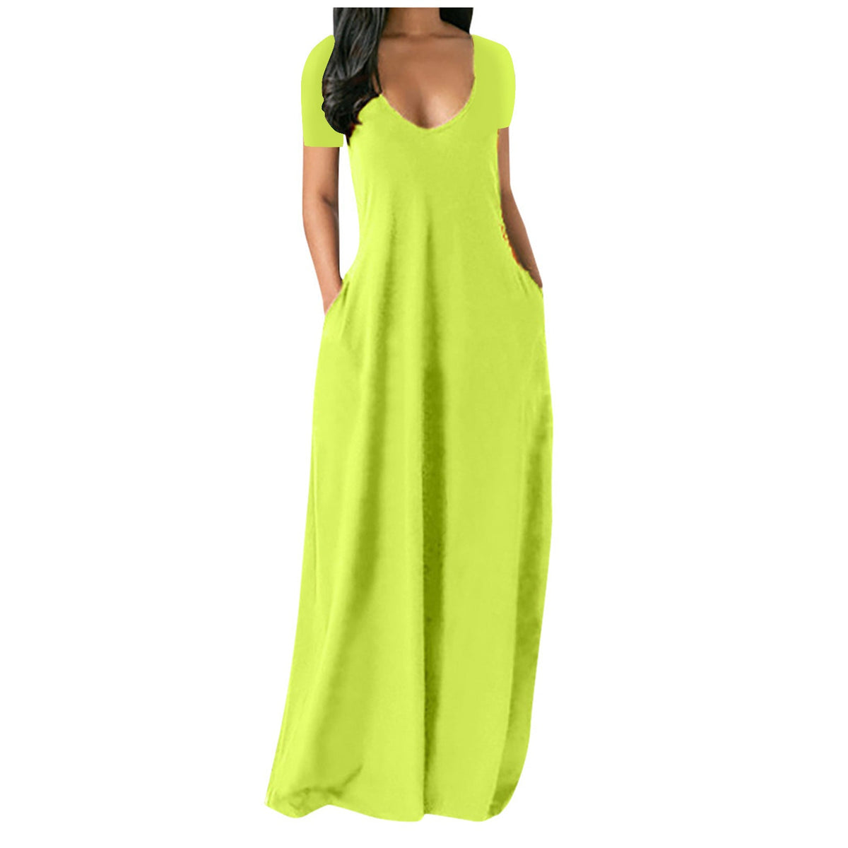 Emilie's Boutique ™  V-neck short-sleeved loose casual long dress