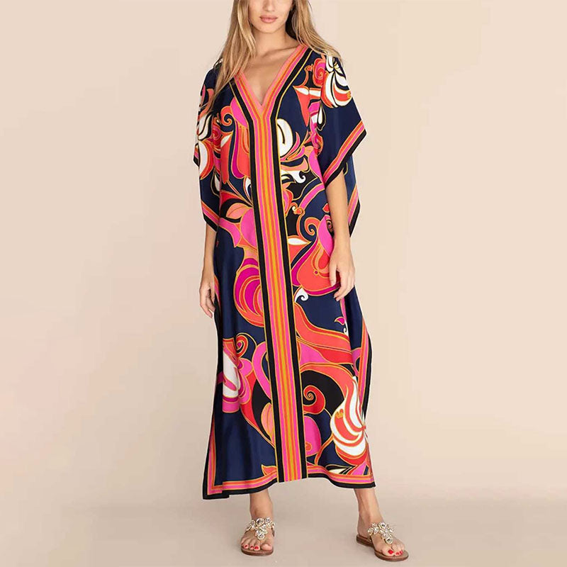 Emilie's Boutique ™  Loose-fit printed beach cover-up maxi dress