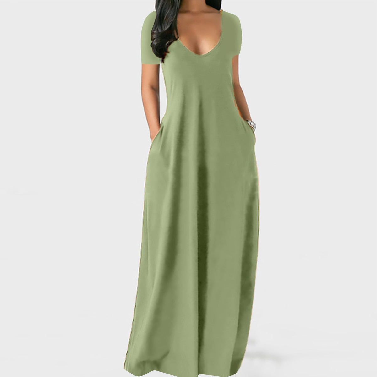 Emilie's Boutique ™  V-neck short-sleeved loose casual long dress