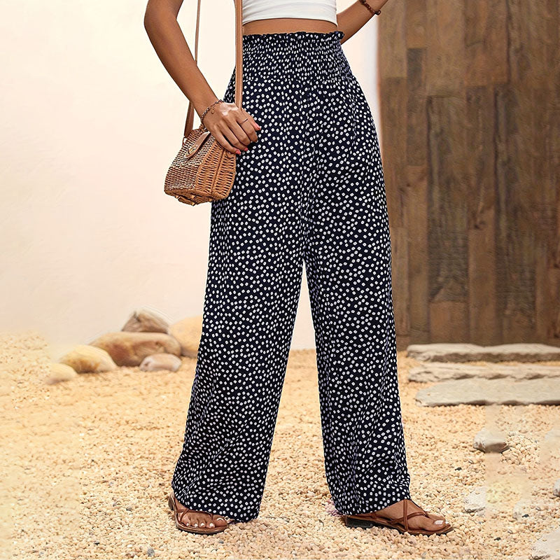 Emilie's Boutique ™  Elastic high-waisted printed wide-leg pants