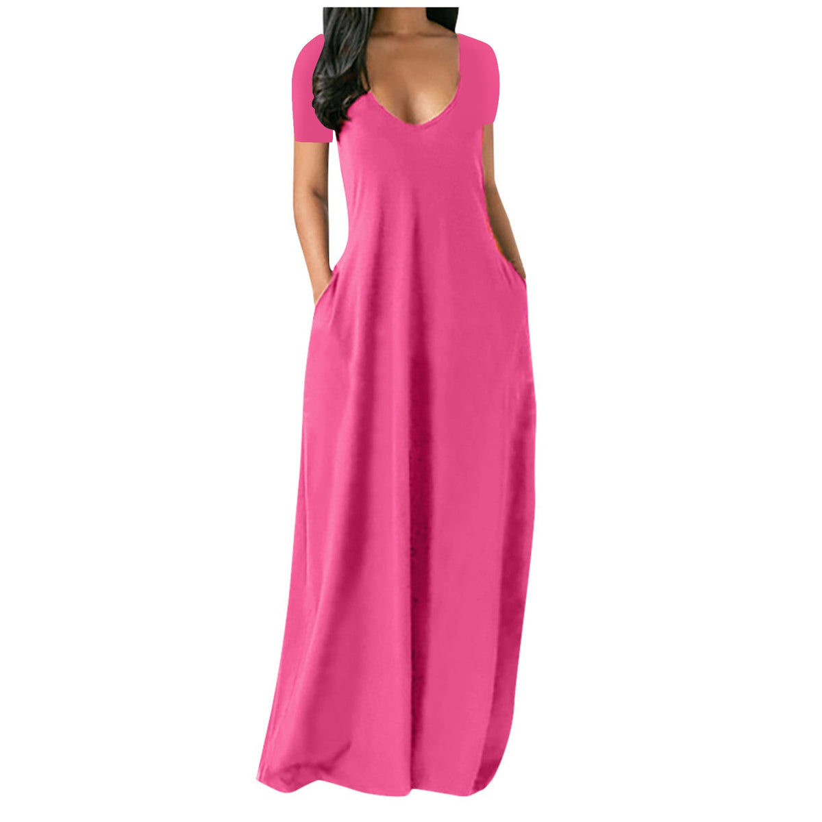 Emilie's Boutique ™  V-neck short-sleeved loose casual long dress
