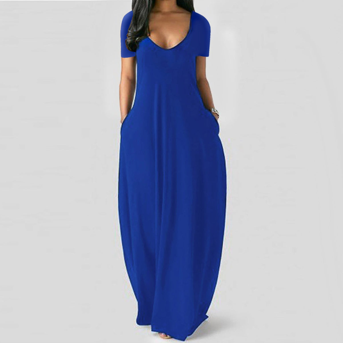 Emilie's Boutique ™  V-neck short-sleeved loose casual long dress