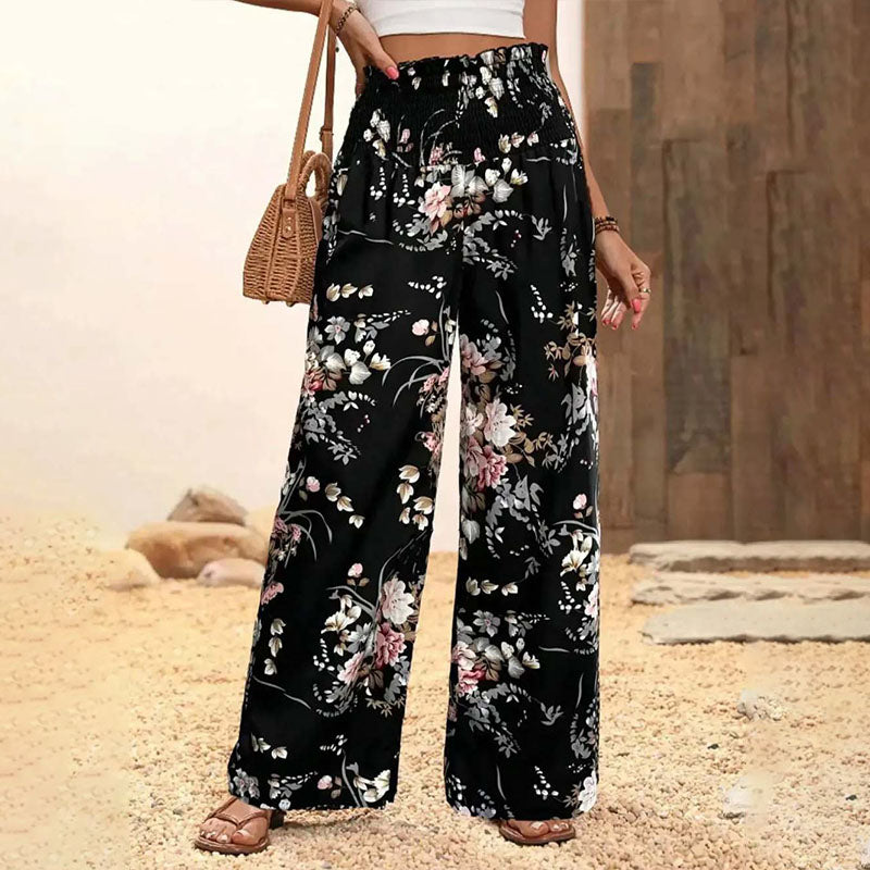 Emilie's Boutique ™  Elastic high-waisted printed wide-leg pants