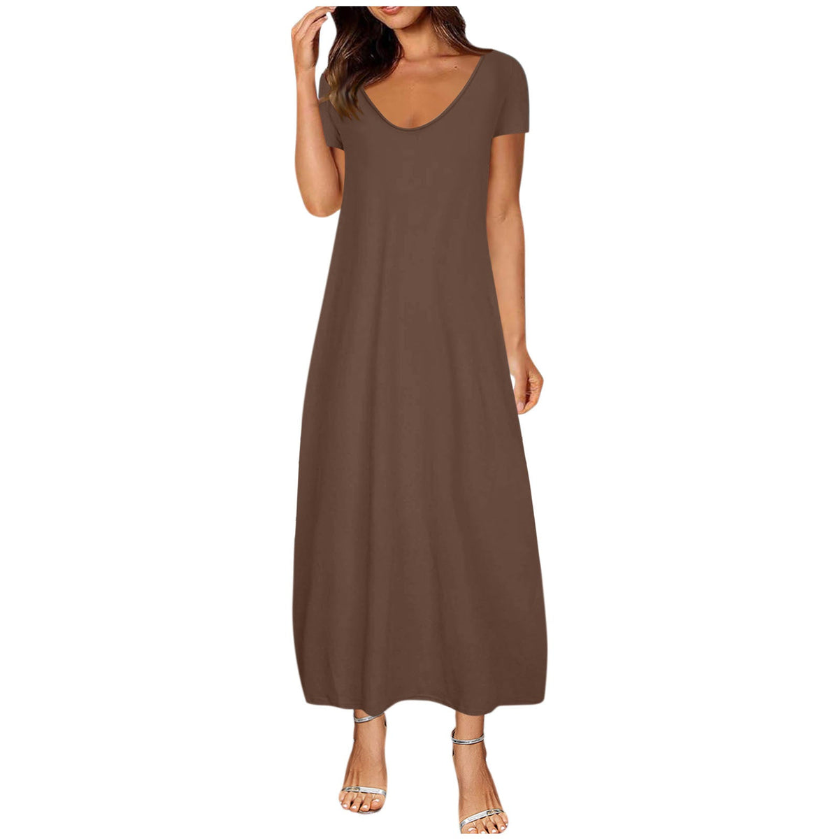 Emilie's Boutique ™  V-neck short-sleeved loose casual long dress