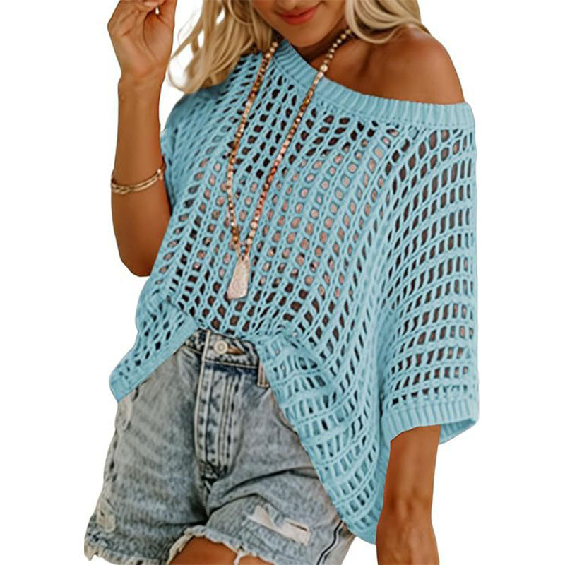 Emilie's Boutique ™ Cutout vacation style off-shoulder short-sleeved top