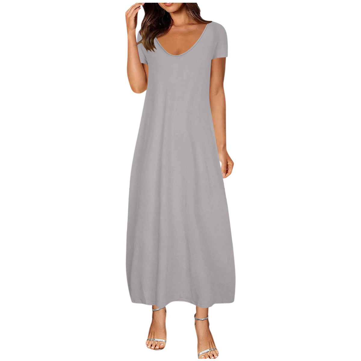 Emilie's Boutique ™  V-neck short-sleeved loose casual long dress