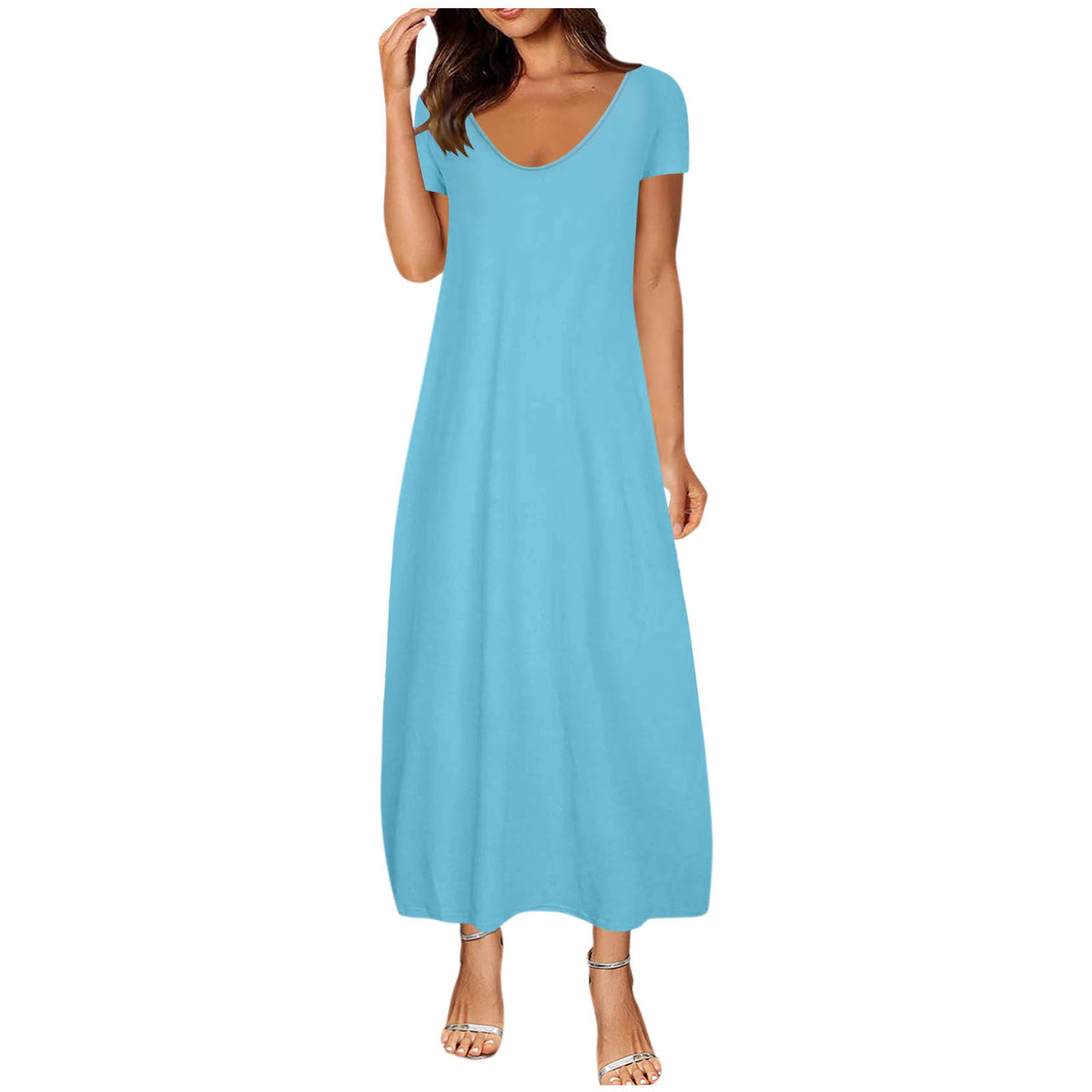 Emilie's Boutique ™  V-neck short-sleeved loose casual long dress