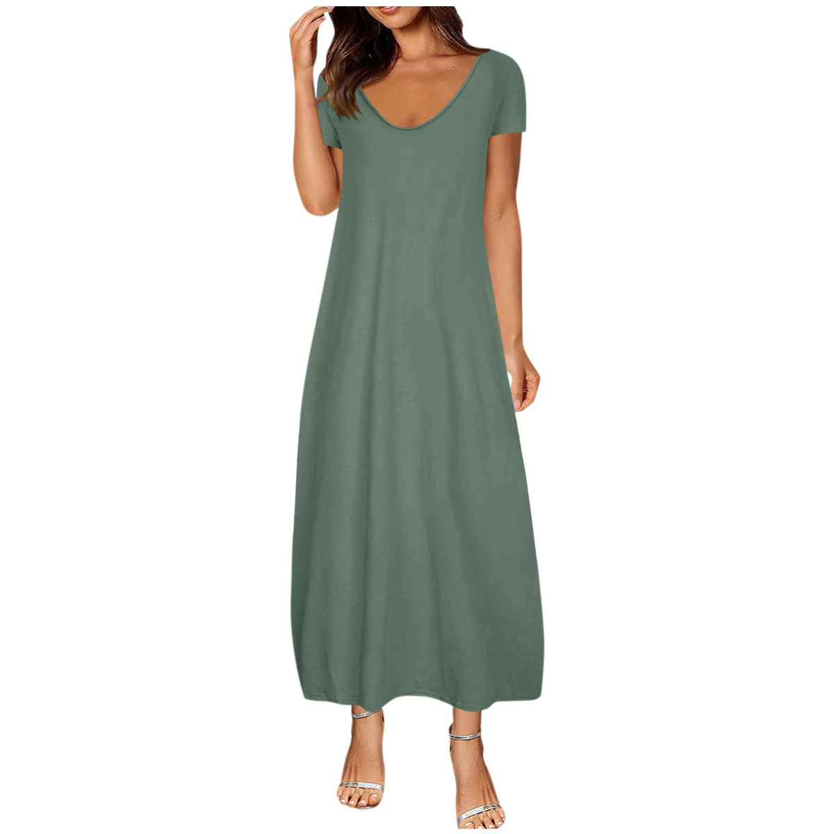 Emilie's Boutique ™  V-neck short-sleeved loose casual long dress