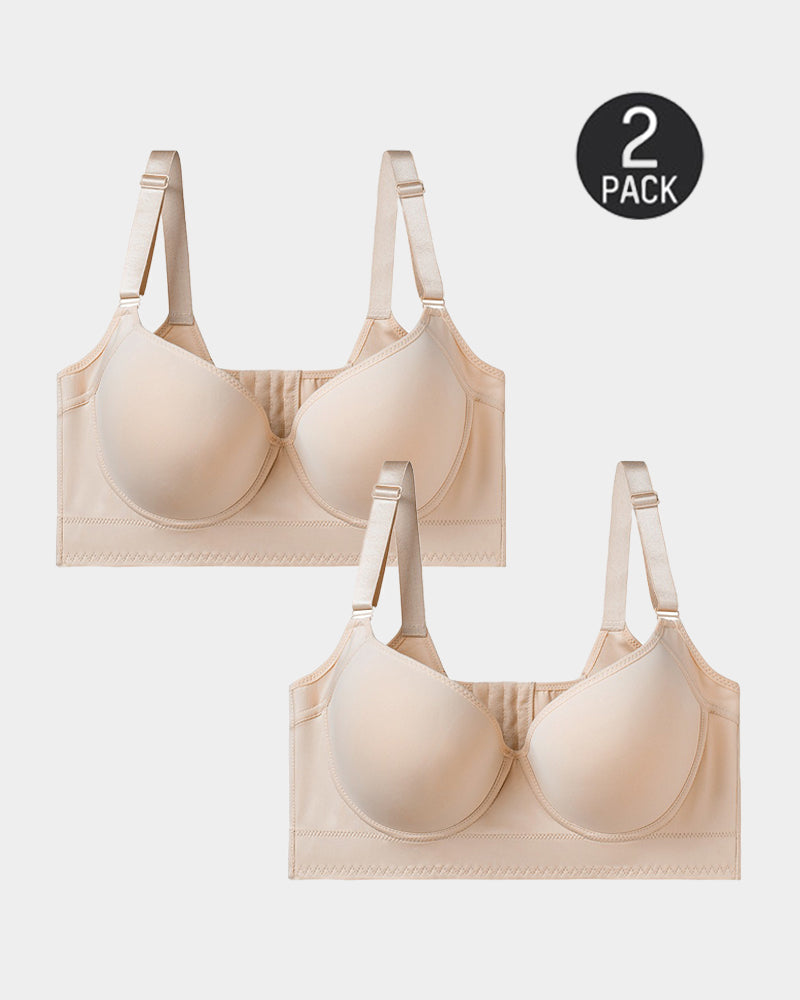Emilie's Boutique ™ [2-Pack] Extra Firm High Compression Full Cup Push Up Bra - Tan