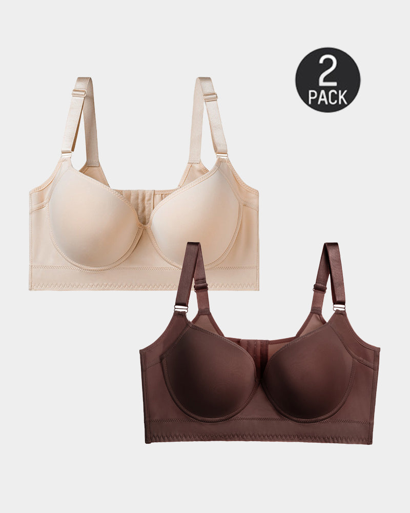 Emilie's Boutique ™ [2-Pack] Extra Firm High Compression Full Cup Push Up Bra - Tan+Brown