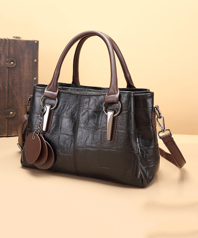 Emilie's Boutique ™ Black Zippered Patchwork Faux Leather Bag