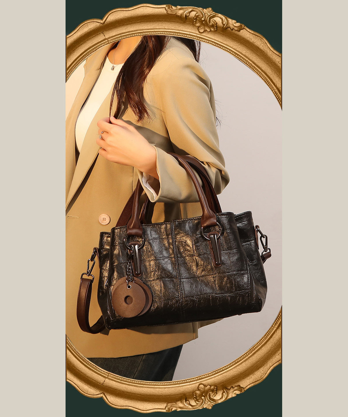 Emilie's Boutique ™ Black Zippered Patchwork Faux Leather Bag